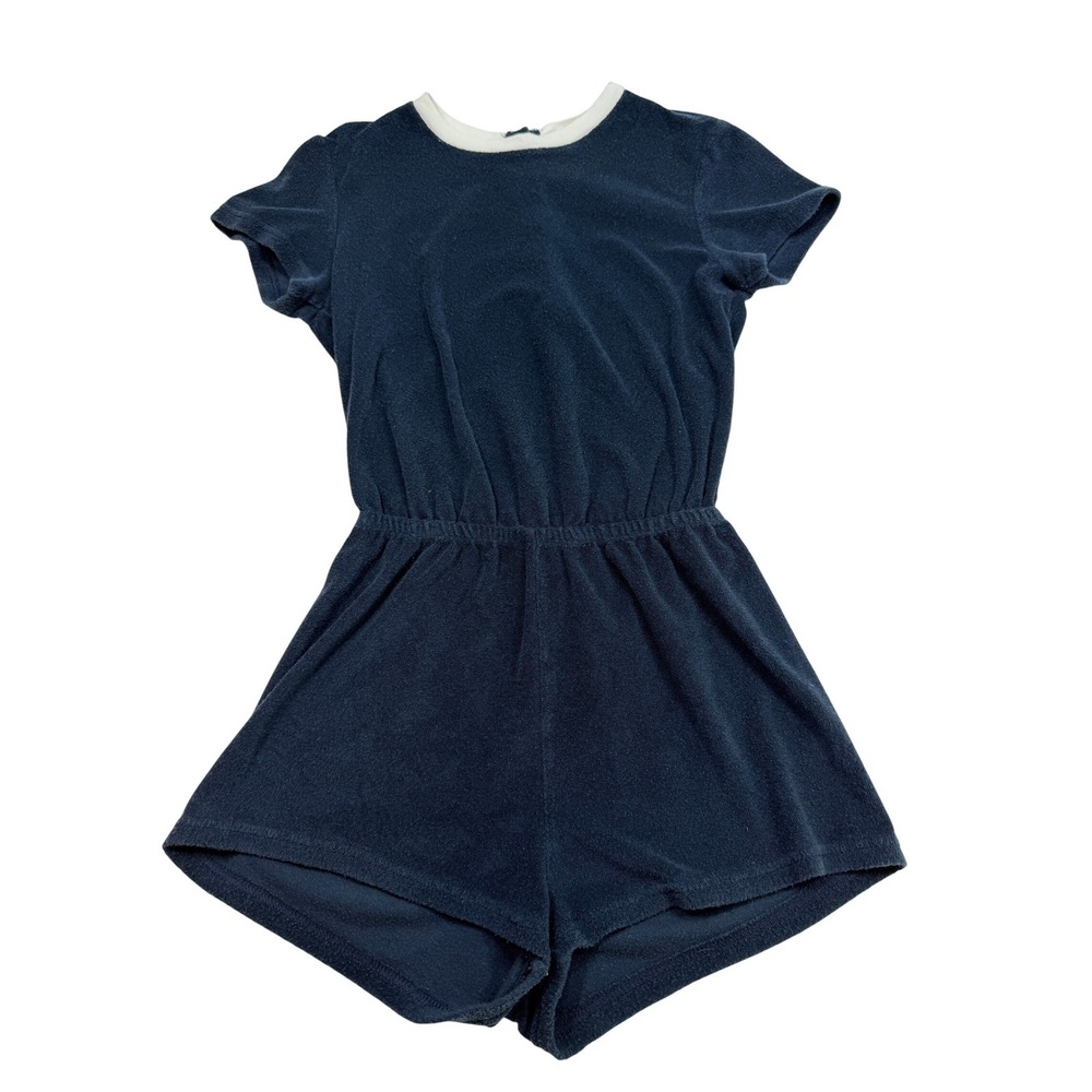American Apparel Terry Cloth Romper Navy White Shorts Size Small USA